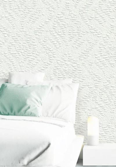 Mẫu giấy dán tường phòng ngủ màu trắng họa tiết dập nổi 9802-4