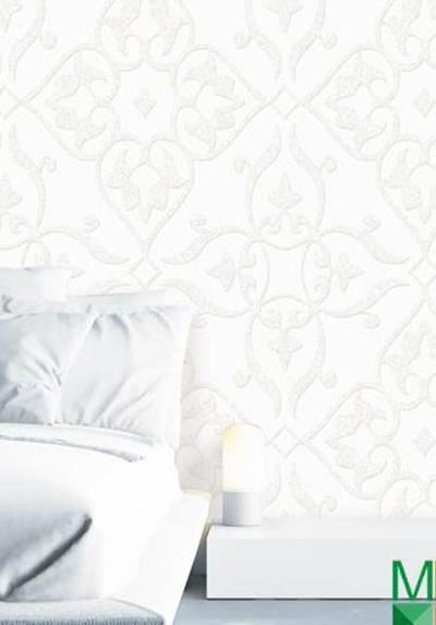 Mẫu giấy dán tường phòng ngủ cổ điển màu trắng 9804-1