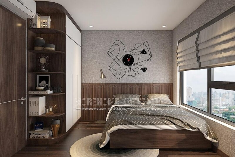 Gỗ lát sàn giúp phòng ngủ luôn mát về mùa hè mà lại không quá lạnh về mùa đông. Thiết kế chung cư